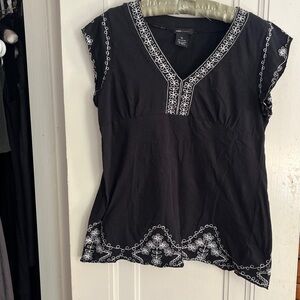 BCBGMaxAzria Black Blouse with White Embroidery